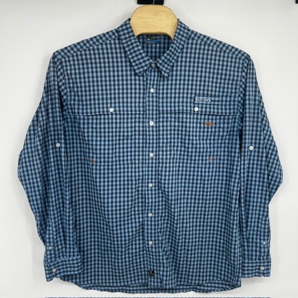 Salt Life SLX Men's XXL Blue Gingham Plaid Vented Long Sleeve Fishing Button Up